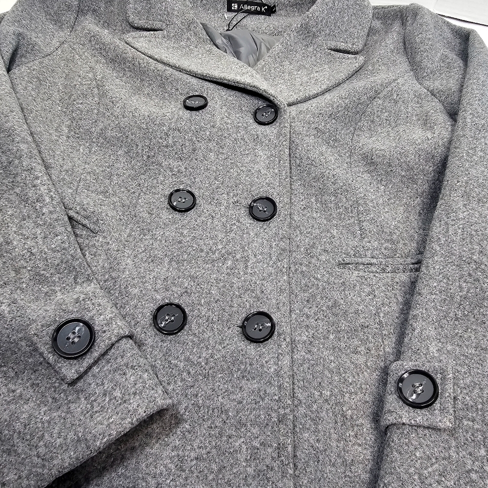 Allegra K Women's Gray Double-Breasted Coat Jacket Suit - Picture 12 of 16